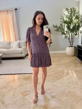 Rebecca Taylor Black Floral V-Neck Mini Dress